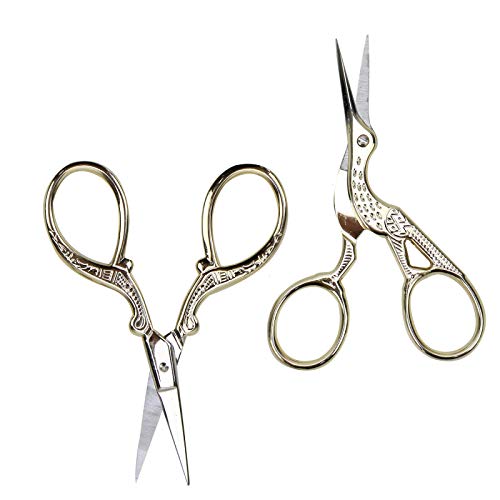 AQUEENLY Embroidery Scissors, Stainless Steel Sharp Stork Scissors for Sewing Crafting, Art Work, Threading, Needlework - DIY Tools Dressmaker Small Shears - 2 Pcs (3.6 Inches, Gold) - Image 2