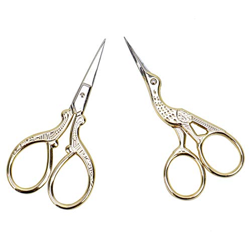 AQUEENLY Embroidery Scissors, Stainless Steel Sharp Stork Scissors for Sewing Crafting, Art Work, Threading, Needlework - DIY Tools Dressmaker Small Shears - 2 Pcs (3.6 Inches, Gold) - Image 1