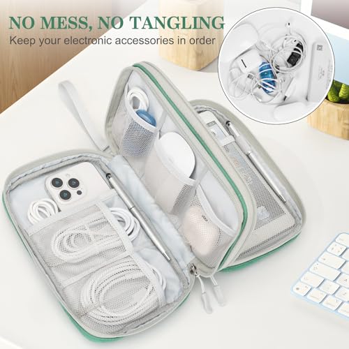 FYY Electronic Organizer, Large Travel Cable Organizer Bag Pouch Electronic Accessories Carry Case Portable Waterproof Double Layers All-in-One Storage Bag for Cable, Cord, Charger, Pattern Green - Image 5