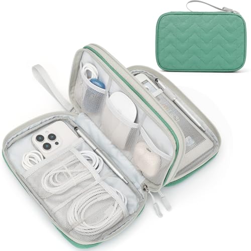 FYY Electronic Organizer, Large Travel Cable Organizer Bag Pouch Electronic Accessories Carry Case Portable Waterproof Double Layers All-in-One Storage Bag for Cable, Cord, Charger, Pattern Green - Image 1