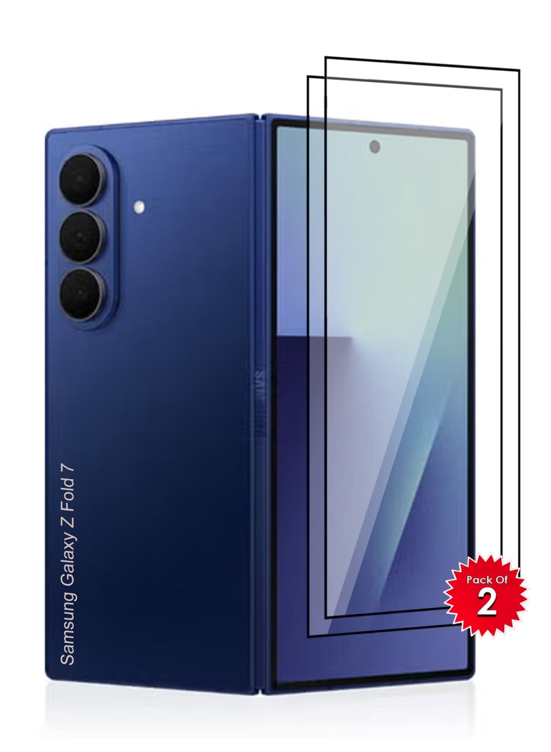 حماية شاشة سامسونج جالاكسي زد فولد 7 - عبوة 2 - زجاج مقسى كامل الشاشة متميز لسامسونج جالاكسي فولد 7، شفافية عالية، لمسة دقيقة، مضاد للانفجار، حواف سلسة، تركيب سهل - Image 1