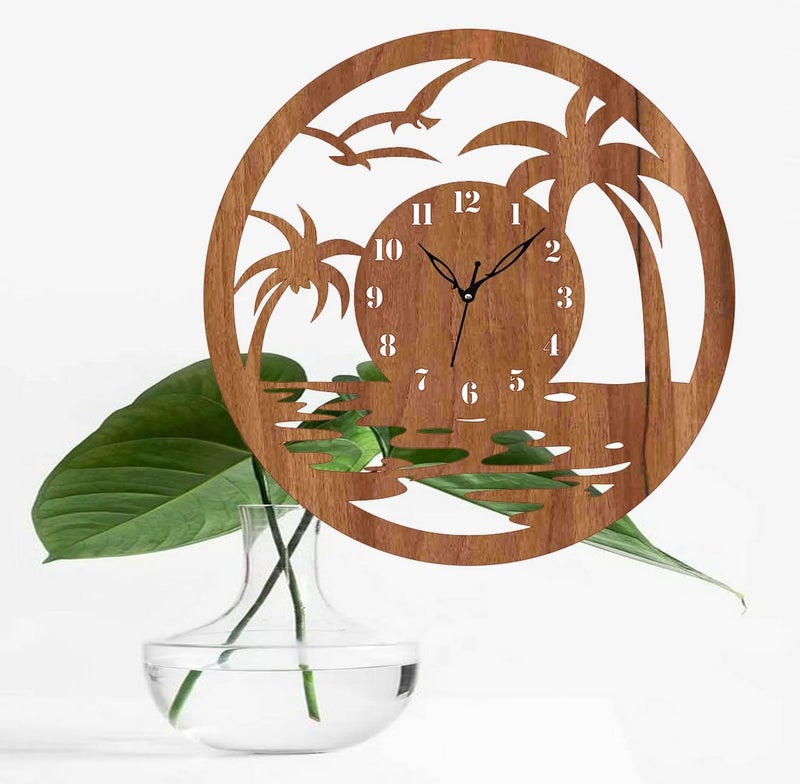 ADK MDF Wooden Designer and Stylish Trendy Shape Fancy Big Size Antique Ticking Movement Wall Clock 30 cm Brown 16 - Image 2