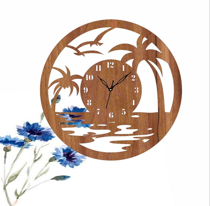 ADK MDF Wooden Designer and Stylish Trendy Shape Fancy Big Size Antique Ticking Movement Wall Clock 30 cm Brown 16 - Image 3