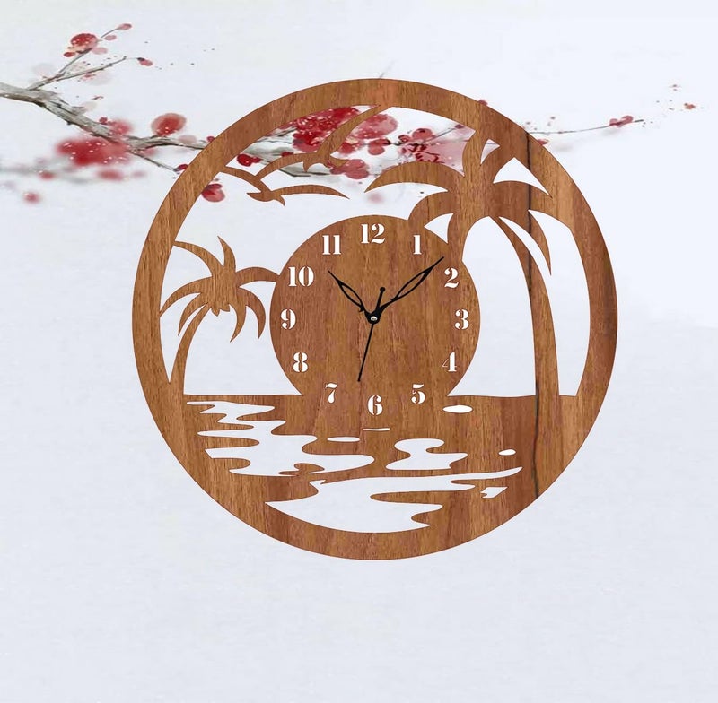 ADK MDF Wooden Designer and Stylish Trendy Shape Fancy Big Size Antique Ticking Movement Wall Clock 30 cm Brown 16 - Image 4