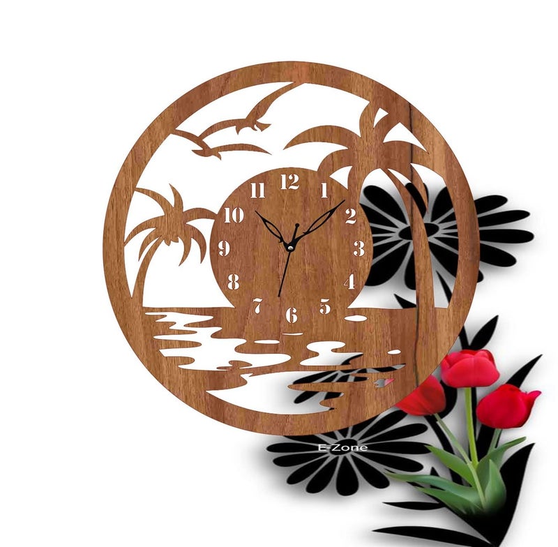 ADK MDF Wooden Designer and Stylish Trendy Shape Fancy Big Size Antique Ticking Movement Wall Clock 30 cm Brown 16 - Image 5