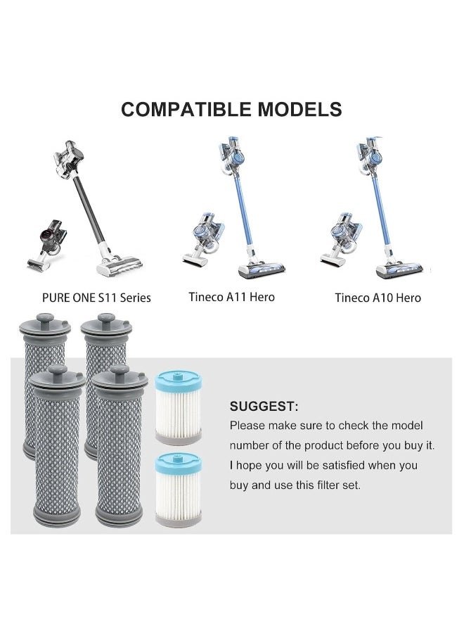 Generic - Cordless Vacuum Filter Replacement Kit for Tineco A10/ A11 Hero A10/A11 Master and for PURE ONE S11 for PWRHERO11 Snap Cordless Vacuum Cleaner 4 Pre Filters 2 HEPA Filter - Image 1