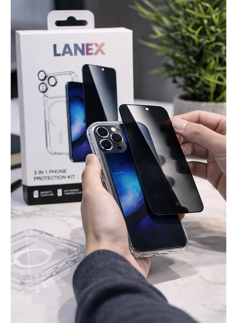 لانيكس باكدج حماية متكامل 3 في 1 متوافق مع هاتف 17 برو ماكس (6.9 بوصة) من لانكس - جراب شفاف مغناطيسي + سكرين خصوصية (برايفسي) + واقي عدسات - Image 3