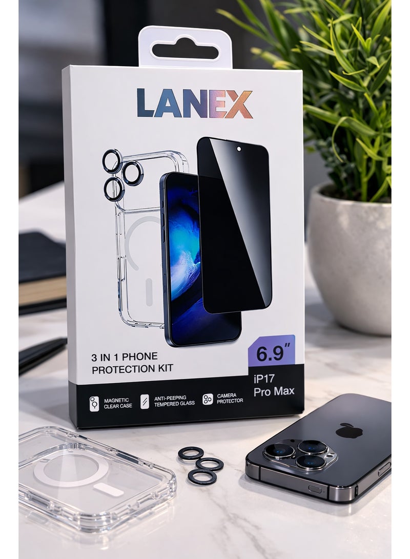 لانيكس باكدج حماية متكامل 3 في 1 متوافق مع هاتف 17 برو ماكس (6.9 بوصة) من لانكس - جراب شفاف مغناطيسي + سكرين خصوصية (برايفسي) + واقي عدسات - Image 4