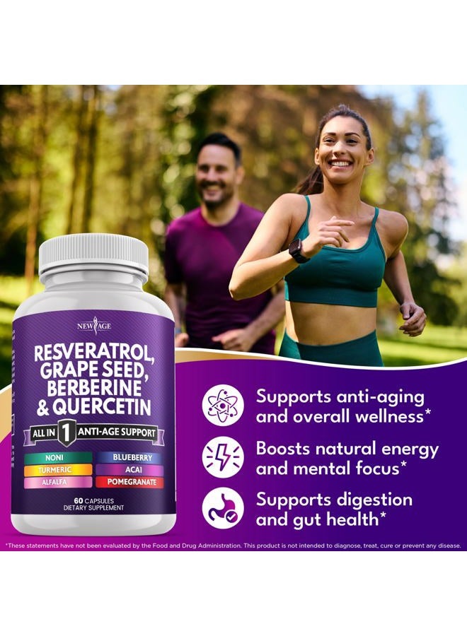 New Age Resveratrol, Berberine, Grape Seed Extract, Quercetin, Polyphenol Supplement for Women and Men with Noni Extract, N-Acetyl Cysteine, Acai Extract - 120 Capsules - Image 3