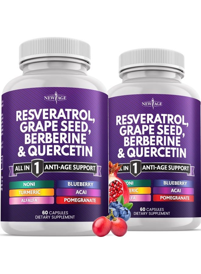 New Age Resveratrol, Berberine, Grape Seed Extract, Quercetin, Polyphenol Supplement for Women and Men with Noni Extract, N-Acetyl Cysteine, Acai Extract - 120 Capsules - Image 1
