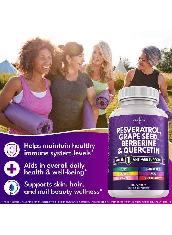 New Age Resveratrol, Berberine, Grape Seed Extract, Quercetin, Polyphenol Supplement for Women and Men with Noni Extract, N-Acetyl Cysteine, Acai Extract - 120 Capsules - Image 4