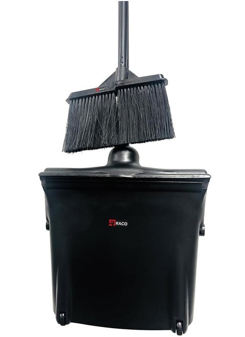 RACO Commercial Sweep Set with Long Handle Broom and Dustpan Combo – Ideal for Home, Kitchen, Room, Office, and Lobby Floors, Black Broom Dustpan.