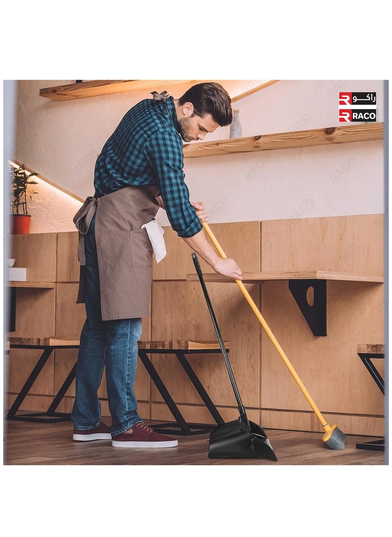 RACO Commercial Sweep Set with Long Handle Broom and Dustpan Combo – Ideal for Home, Kitchen, Room, Office, and Lobby Floors, Black Broom Dustpan.