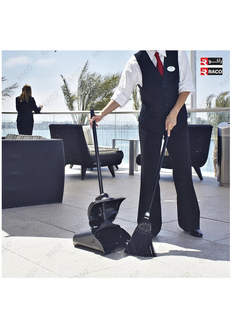 RACO Commercial Sweep Set with Long Handle Broom and Dustpan Combo – Ideal for Home, Kitchen, Room, Office, and Lobby Floors, Black Broom Dustpan.