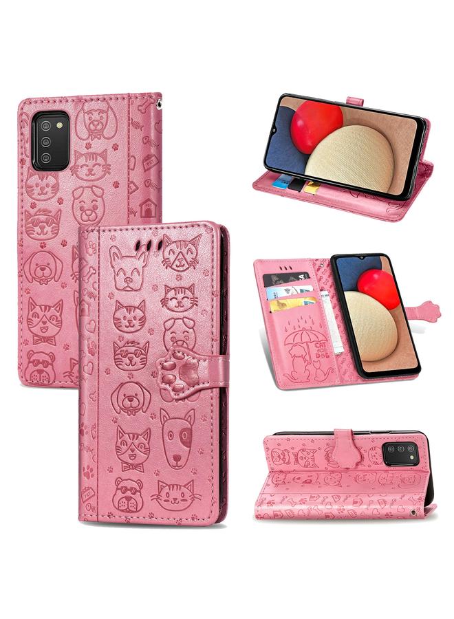 اس-توب جراب لهاتف Samsung Galaxy A03s مقاس 164 مم، جراب جلدي أفقي منقوش عليه قطة وكلب لطيف مع حامل وفتحات للبطاقات ومحفظة وحبل تعليق - Image 1