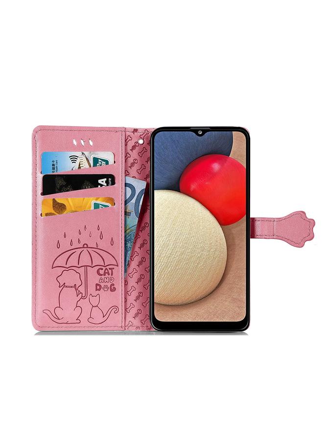 اس-توب جراب لهاتف Samsung Galaxy A03s مقاس 164 مم، جراب جلدي أفقي منقوش عليه قطة وكلب لطيف مع حامل وفتحات للبطاقات ومحفظة وحبل تعليق - Image 3