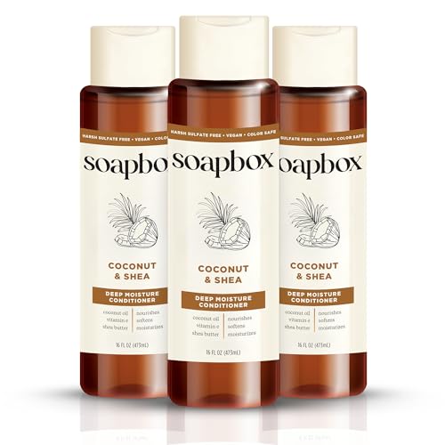 Soapbox Coconut Oil with Shea Butter Conditioner, Volumizing, Vegan, Color Safe, Sulfate & Silicone Free Hair Conditioner, 16oz, Pack of 3 - Image 1