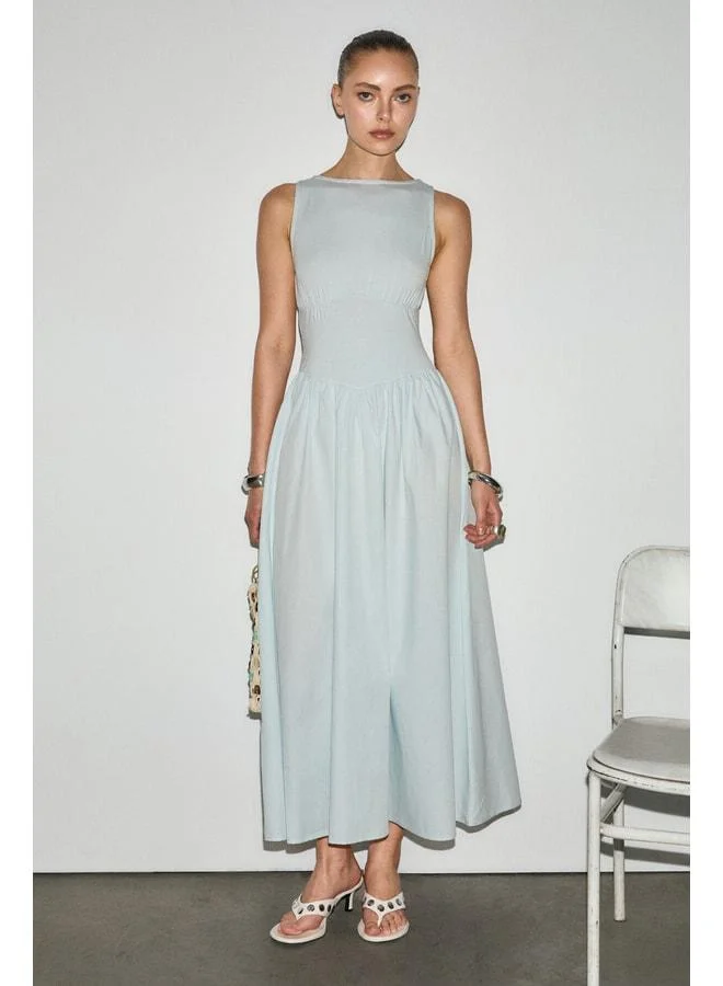 AIRE women's bicycle‑neck sleeveless blue dress.