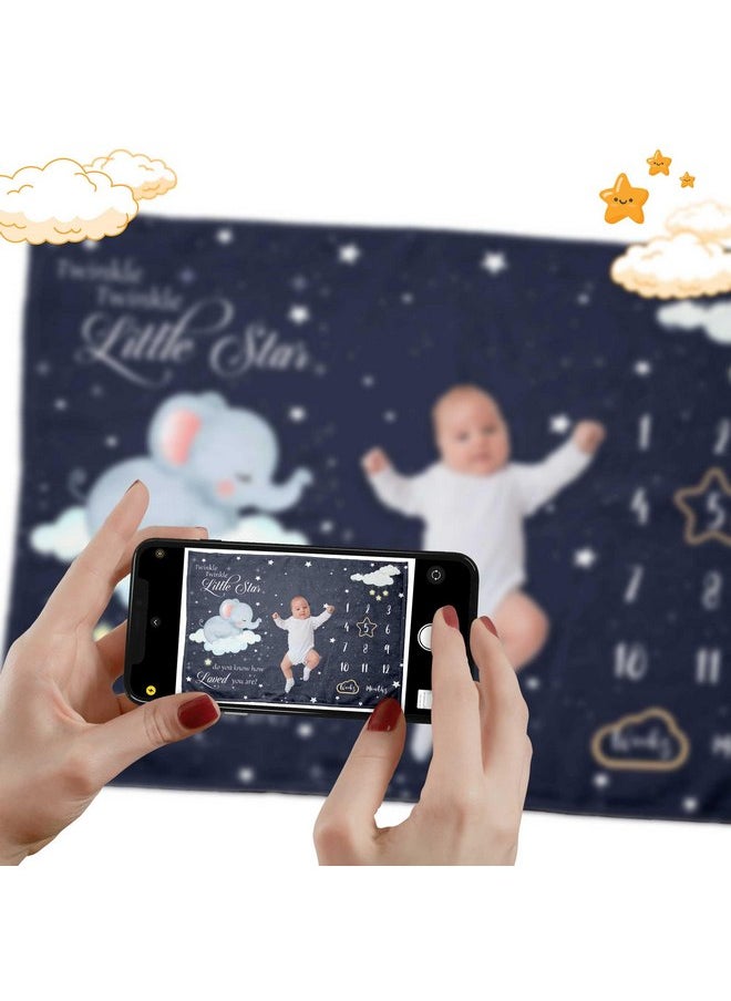 بافو - بطانية Pavo Baby الشهرية للأولاد والبنات - فيل نائم متلألئ ليتل ستار - أشياء خاصة بالأطفال على شكل فيل - هدايا استحمام مميزة للمواليد الجدد - 60 بوصة × 40 بوصة - Image 1