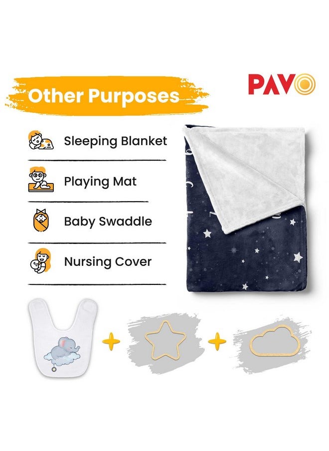 بافو - بطانية Pavo Baby الشهرية للأولاد والبنات - فيل نائم متلألئ ليتل ستار - أشياء خاصة بالأطفال على شكل فيل - هدايا استحمام مميزة للمواليد الجدد - 60 بوصة × 40 بوصة - Image 1