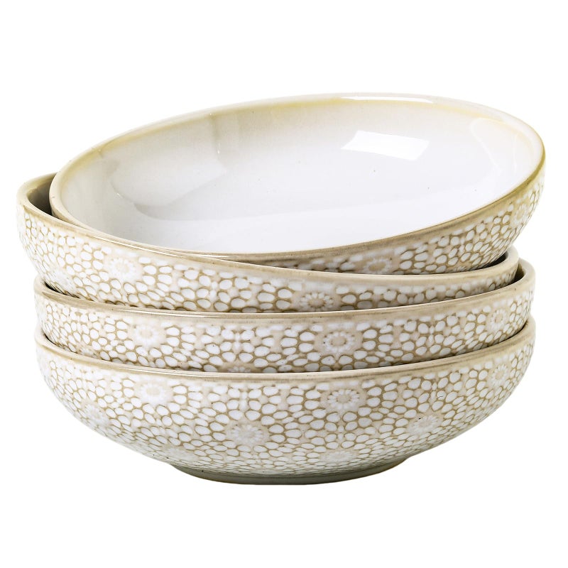 Feenmai 8" Ceramic Pasta Bowls, 22 Oz Serving Bowls Set of 4, Porcelain Shallow Soup Bowl, Embossed Serving Dishes for Pasta, Fruit, Salad, Housewarming Gift, Dishwasher Safe - Image 1