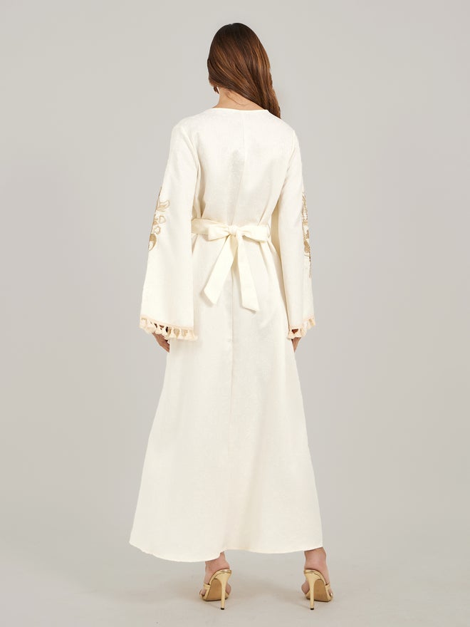 Styli Amirah Embroidered Detail Jacquard Jalabiya with Tassel and Lace Trim  - Image 5