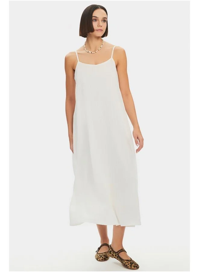 جون June Women Thin Strappy Cotton Midi Dress White