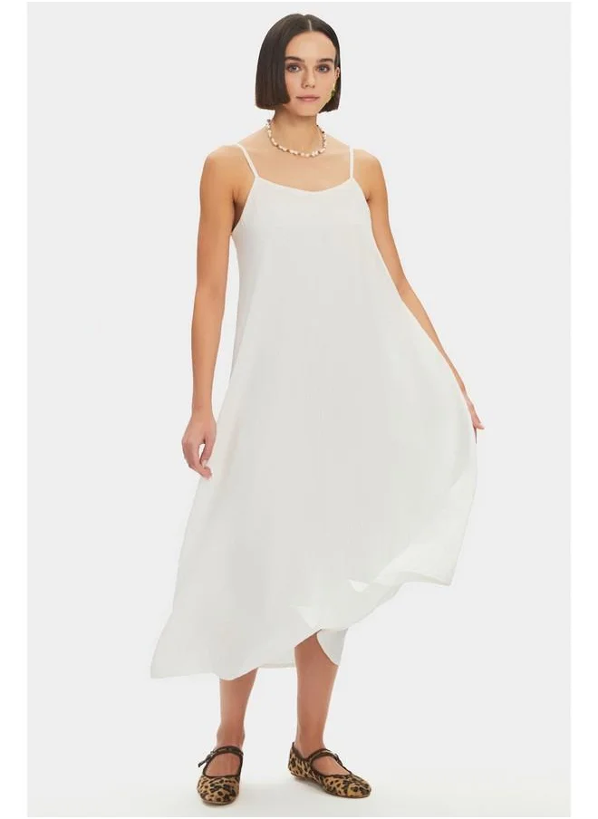 جون June Women Thin Strappy Cotton Midi Dress White