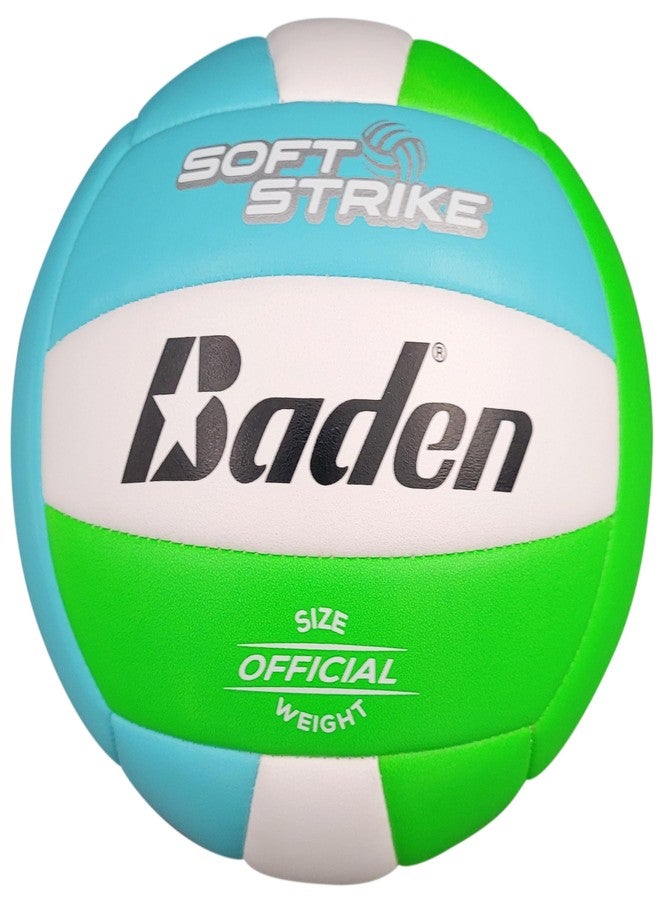 Baden | Soft Strike | Cushioned Synthetic Leather Recreational Volleyball | Indoor/Outdoor for Beginners | Official Size | Blue/Green/White - Image 1