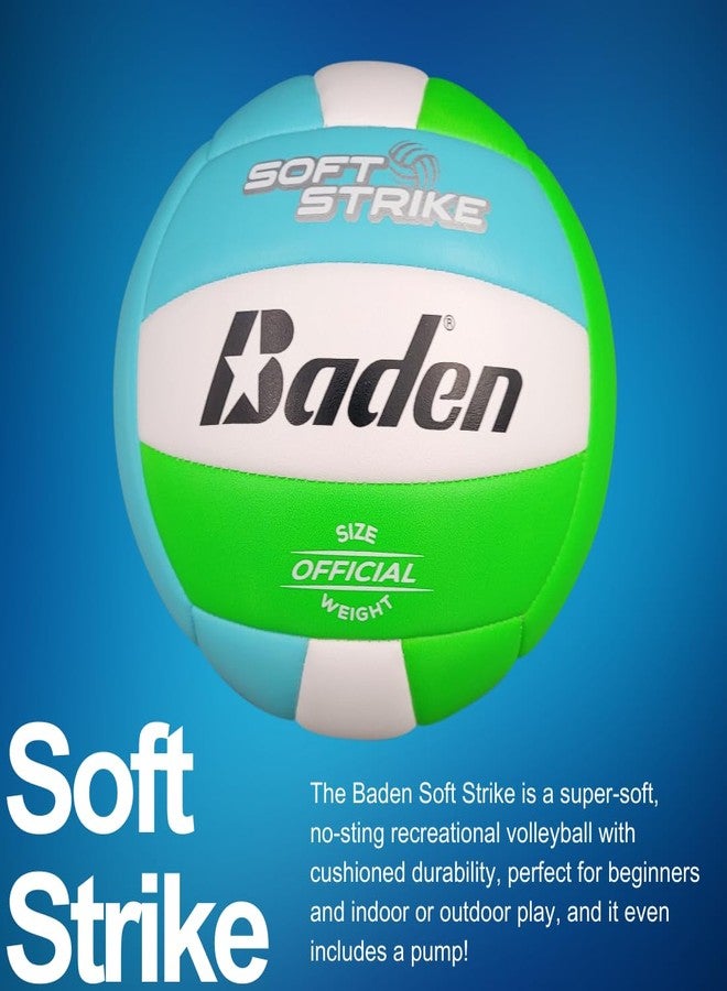 Baden | Soft Strike | Cushioned Synthetic Leather Recreational Volleyball | Indoor/Outdoor for Beginners | Official Size | Blue/Green/White - Image 2