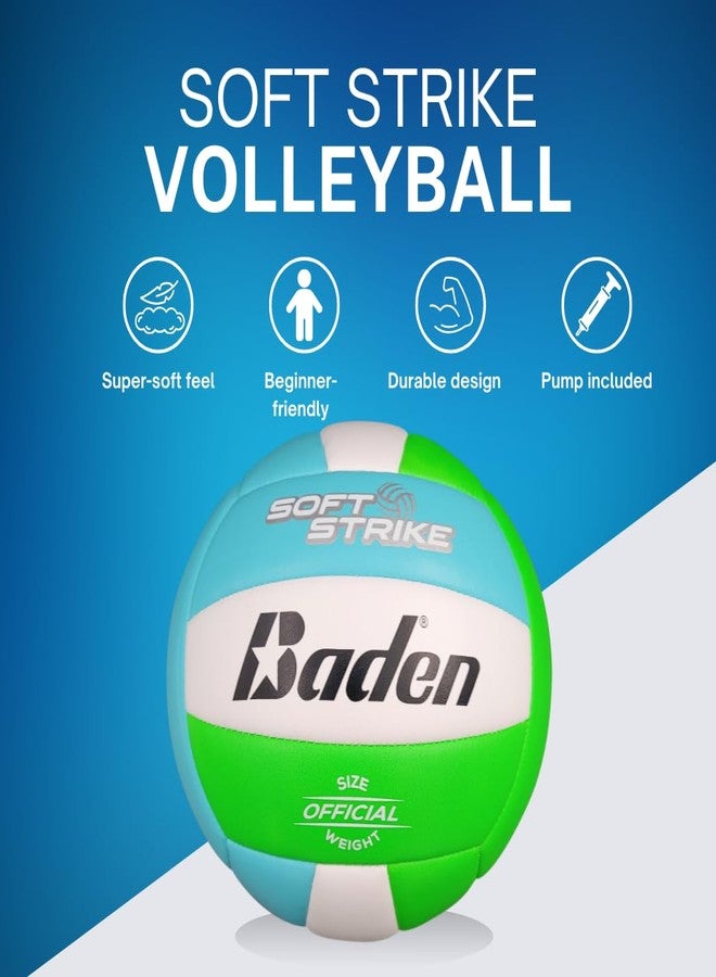 Baden | Soft Strike | Cushioned Synthetic Leather Recreational Volleyball | Indoor/Outdoor for Beginners | Official Size | Blue/Green/White - Image 3