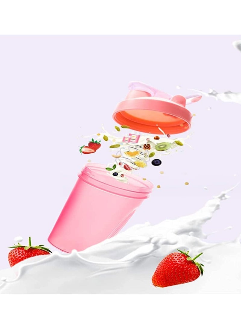 زجاجة ماء رياضية خالية من BPA سعة 400 مل مخفق بروتين متعدد الوظائف مقاومة للتسرب كوب خلاط متين سهل التنظيف لون وردي - Image 2