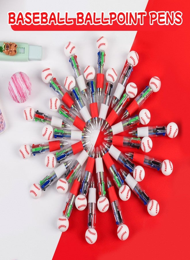 LiYiQ 25 Pcs Baseball Party Favor Multicolor Pen in One Cartoon Cute Fun 4-in-1 Cute Pens Bulk Kawaii Baseball Shape Cool Ballpoint Pens for Kids Fun Gifts - Image 3