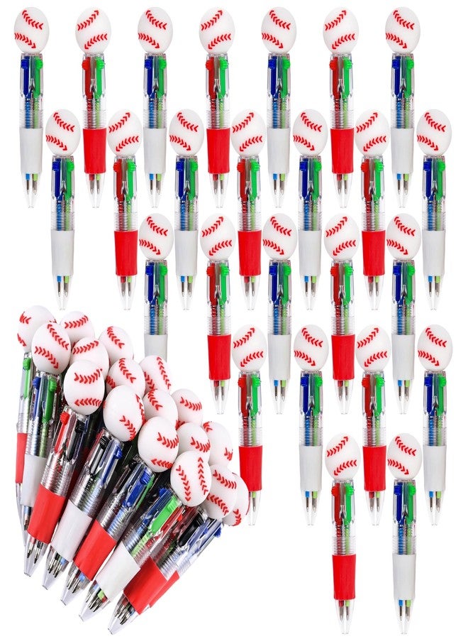 LiYiQ 25 Pcs Baseball Party Favor Multicolor Pen in One Cartoon Cute Fun 4-in-1 Cute Pens Bulk Kawaii Baseball Shape Cool Ballpoint Pens for Kids Fun Gifts - Image 1