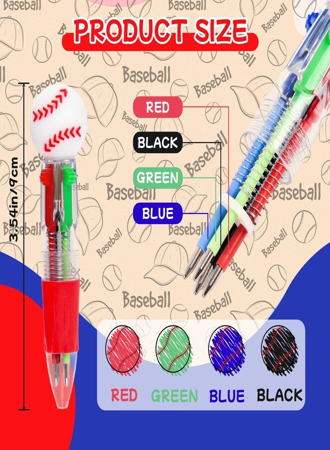 LiYiQ 25 Pcs Baseball Party Favor Multicolor Pen in One Cartoon Cute Fun 4-in-1 Cute Pens Bulk Kawaii Baseball Shape Cool Ballpoint Pens for Kids Fun Gifts - Image 2