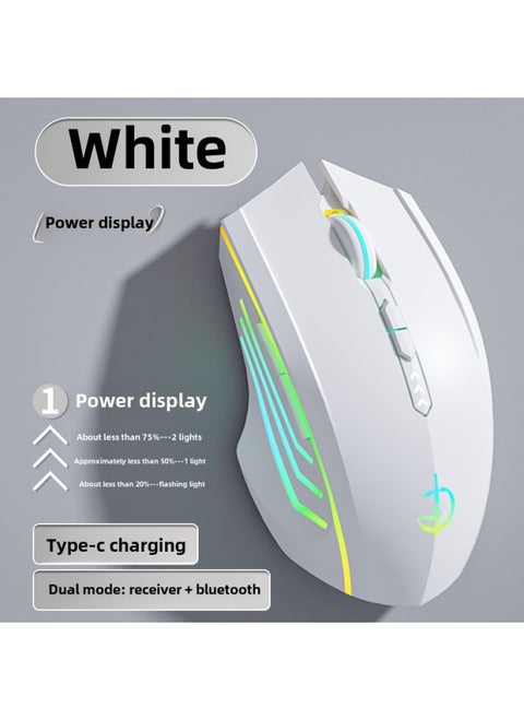 Bluetooth Wireless Mouse Silent Silent Rechargeable Gaming E-Competition Male And Female Desktop Laptop Universal-Specifications:Battery Level Indicator Version 7 Keys-dual Mode-2400dpi-rgb Light-snow White-official Standard