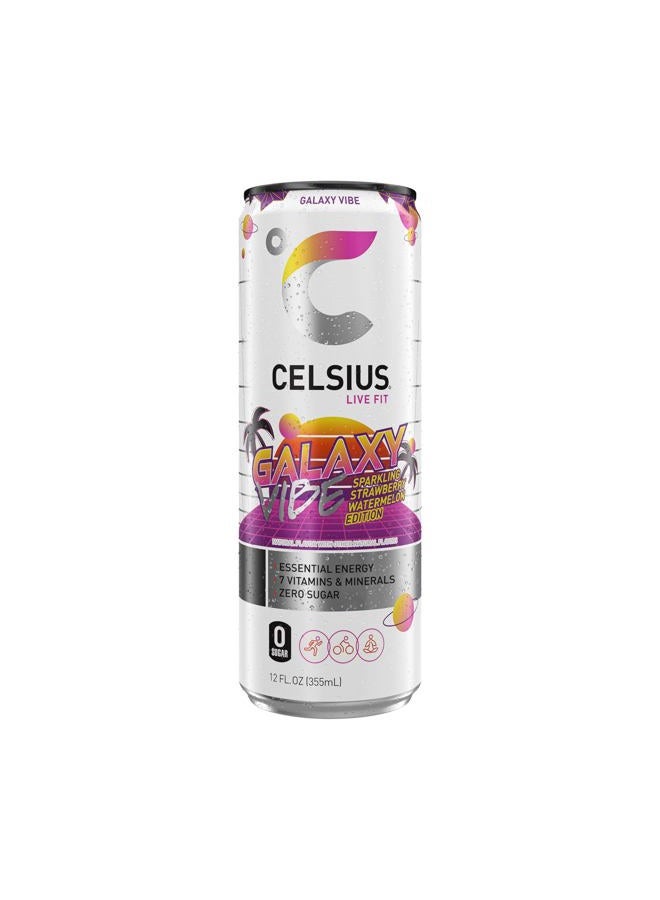 CELSIUS مشروب الطاقة الخالي من السكر جالاكسي فايب بنكهة الفراولة والبطيخ الفوار، 12 أونصة سائلة (عبوة من 12) - Image 5