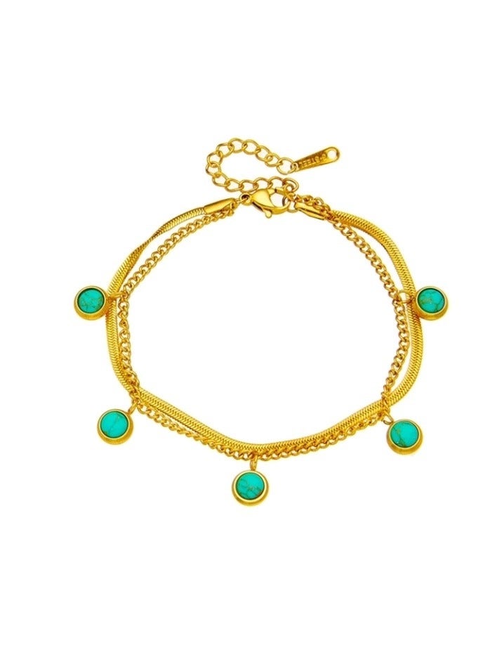 High Quality Stainless Steel Trendy Bracelet For Women Inlaid With Natural Turquoise Stone  - Image 4