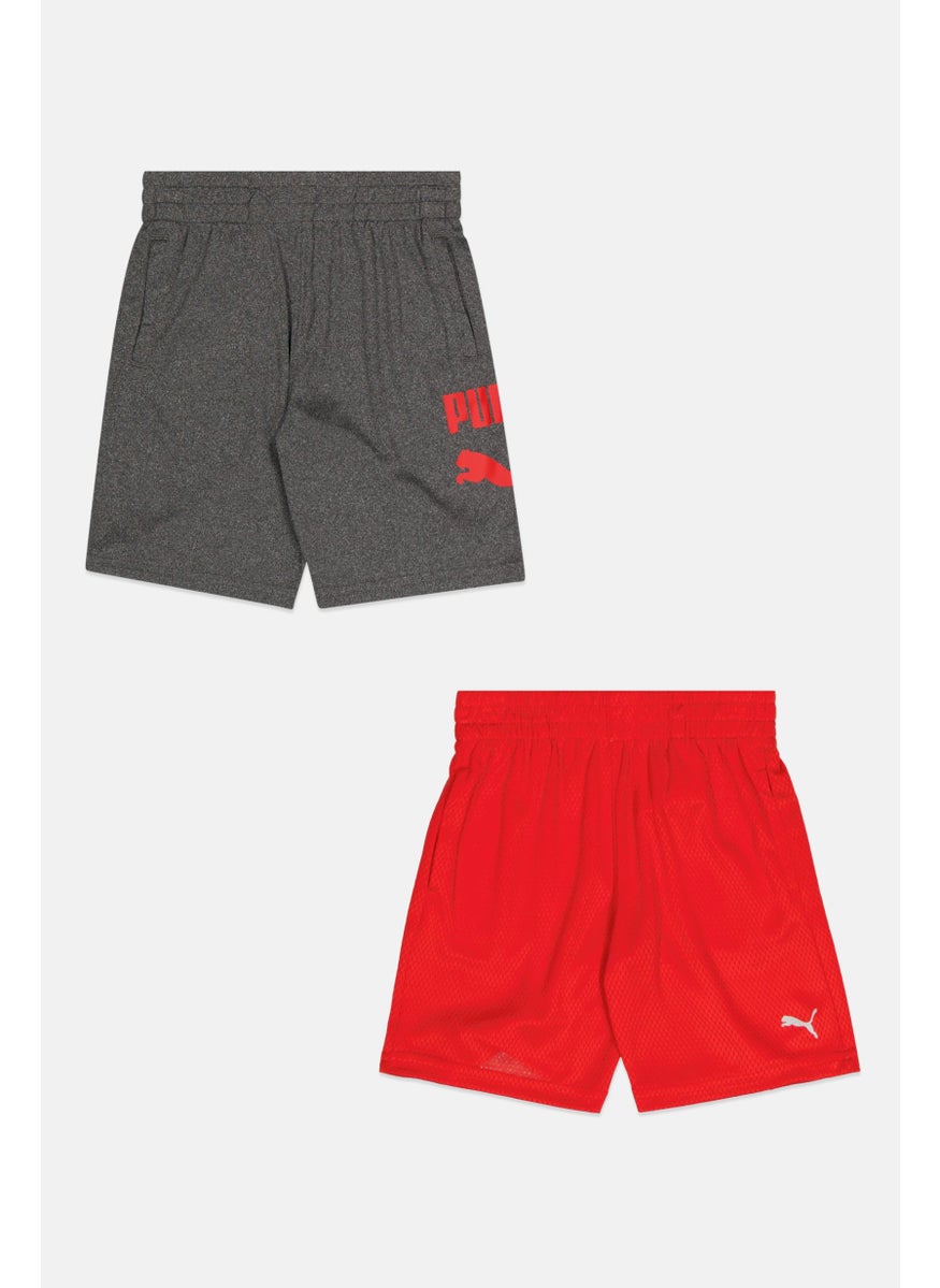 PUMA Kids Boy 2 Pieces Brand Logo Shorts, Red/Grey  - Image 1