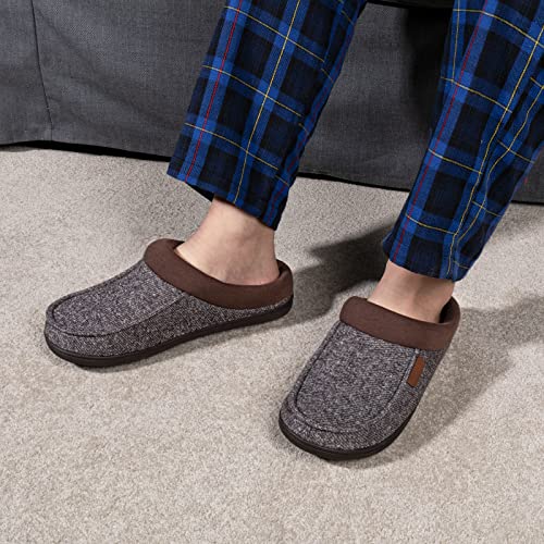 ULTRAIDEAS Men's House Slippers, Indoor Outdoor House Shoes with Non-slip Rubber Sole, Summer Breathable Cotton Blend & Winter Warm Fuzzy Moccasin Slippers, Machine Washable Memory Foam, Gift for Father(Coffee/Gray, 13-14) - Image 2