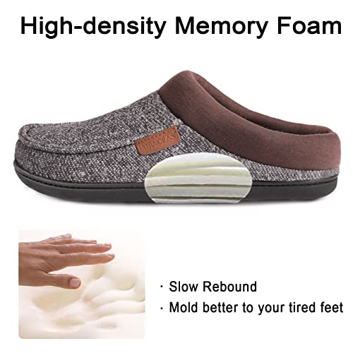 ULTRAIDEAS Men's House Slippers, Indoor Outdoor House Shoes with Non-slip Rubber Sole, Summer Breathable Cotton Blend & Winter Warm Fuzzy Moccasin Slippers, Machine Washable Memory Foam, Gift for Father(Coffee/Gray, 13-14) - Image 3