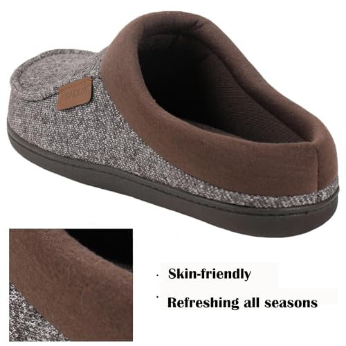 ULTRAIDEAS Men's House Slippers, Indoor Outdoor House Shoes with Non-slip Rubber Sole, Summer Breathable Cotton Blend & Winter Warm Fuzzy Moccasin Slippers, Machine Washable Memory Foam, Gift for Father(Coffee/Gray, 13-14) - Image 5