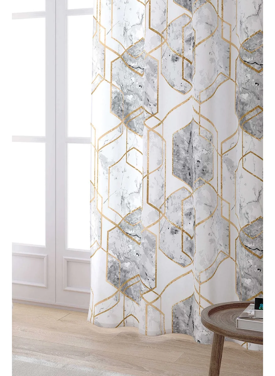 Cango Home White Gray Modern Decorative Marble Patterned Digital Printed Curtain OTYK625-PR