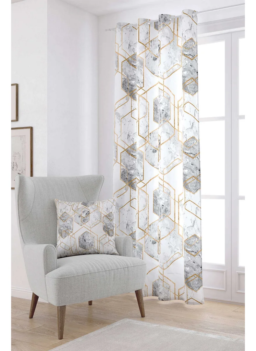 Cango Home White Gray Modern Decorative Marble Patterned Digital Printed Curtain OTYK625-PR