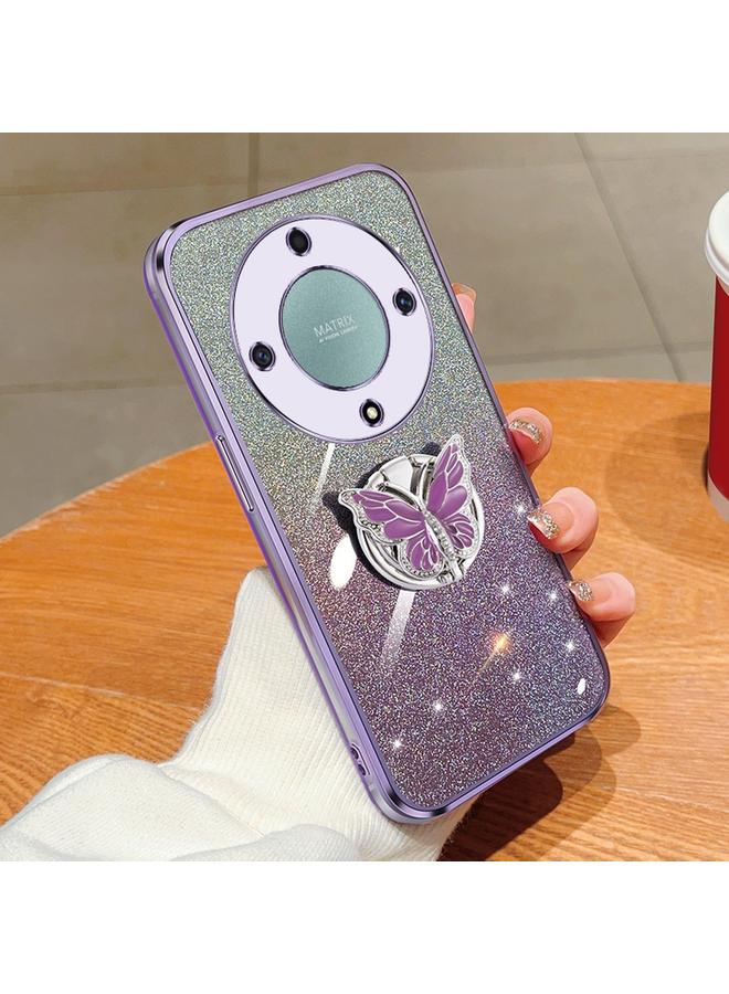 زبون جراب لهاتف Honor X9a مطلي بطبقة لامعة متدرجة اللون من مادة TPU مع حامل على شكل فراشة - Image 1