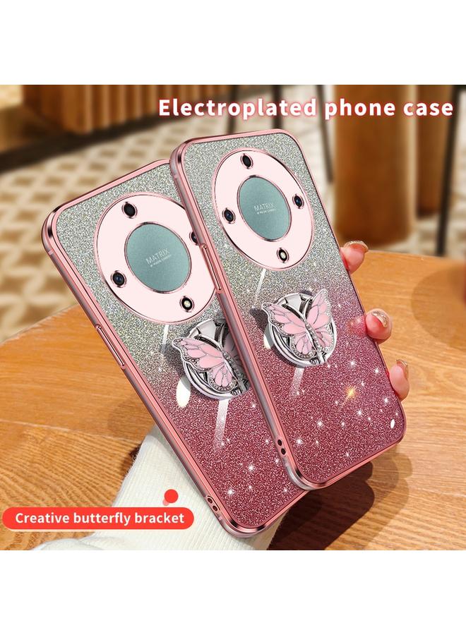 زبون جراب لهاتف Honor X9a مطلي بطبقة لامعة متدرجة اللون من مادة TPU مع حامل على شكل فراشة - Image 3