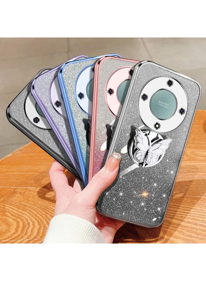 زبون جراب لهاتف Honor X9a مطلي بطبقة لامعة متدرجة اللون من مادة TPU مع حامل على شكل فراشة - Image 2