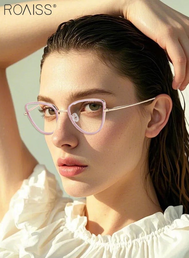رويس نظارات شمسية للنساء مضادة للأشعة فوق البنفسجية والوهج مع فلتر للضوء الأزرق ونظارات كمبيوتر على شكل عين القطة مضادة لإجهاد العين والصداع أرجواني ذهبي 56 مم - Image 2