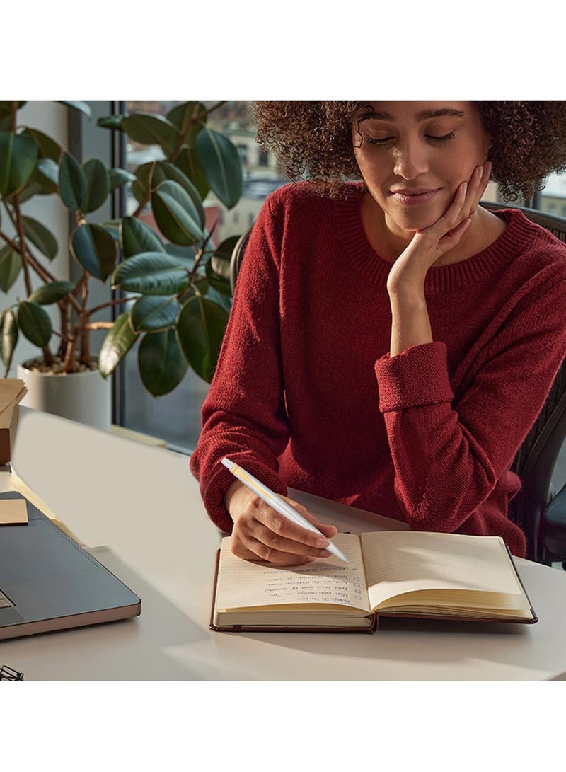 باركر قلم باركر جوتر جاف | هيكل من الفولاذ المقاوم للصدأ بحواف ذهبية | لون الحبر أزرق | قلم حبر جاف فاخر بنقرة واحدة للكتابة بسلاسة، للاستخدام في المكتب أو المدرسة أو كهدية - Image 2