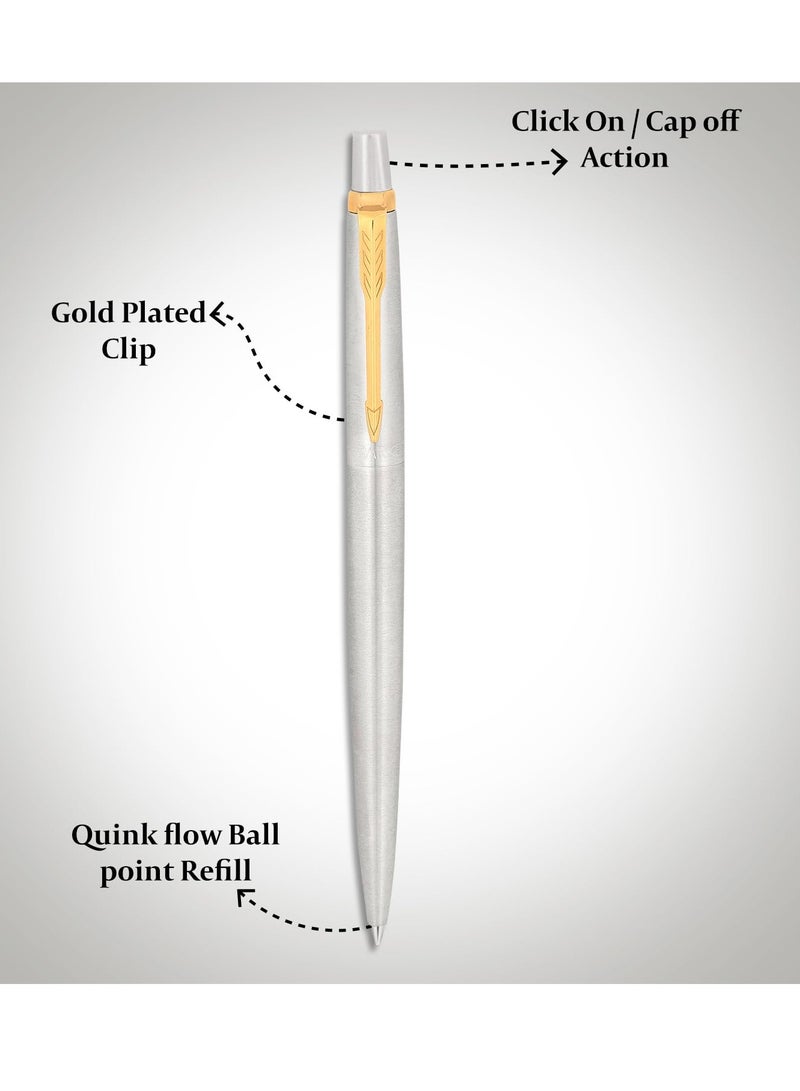 باركر قلم باركر جوتر جاف | هيكل من الفولاذ المقاوم للصدأ بحواف ذهبية | لون الحبر أزرق | قلم حبر جاف فاخر بنقرة واحدة للكتابة بسلاسة، للاستخدام في المكتب أو المدرسة أو كهدية - Image 3